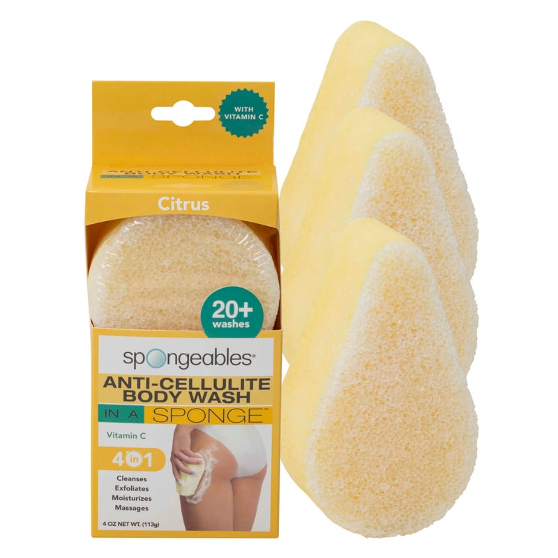 Spongeables Anti Cellulite Body Wash in a 20+ Wash Sponge, Citrus, 3 Count - Image 1